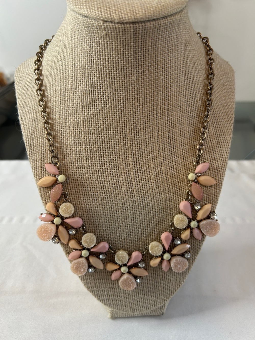 Charming Charlie Pink Peach Floral Bib Necklace